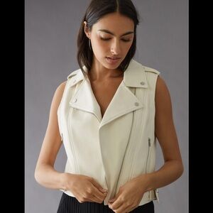 Anthropologie White Leather Moto Vest